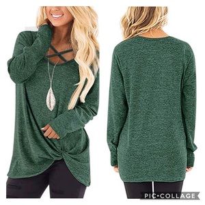 NWT V-Neck Criss Cross Twist Front Long Sleeve Top